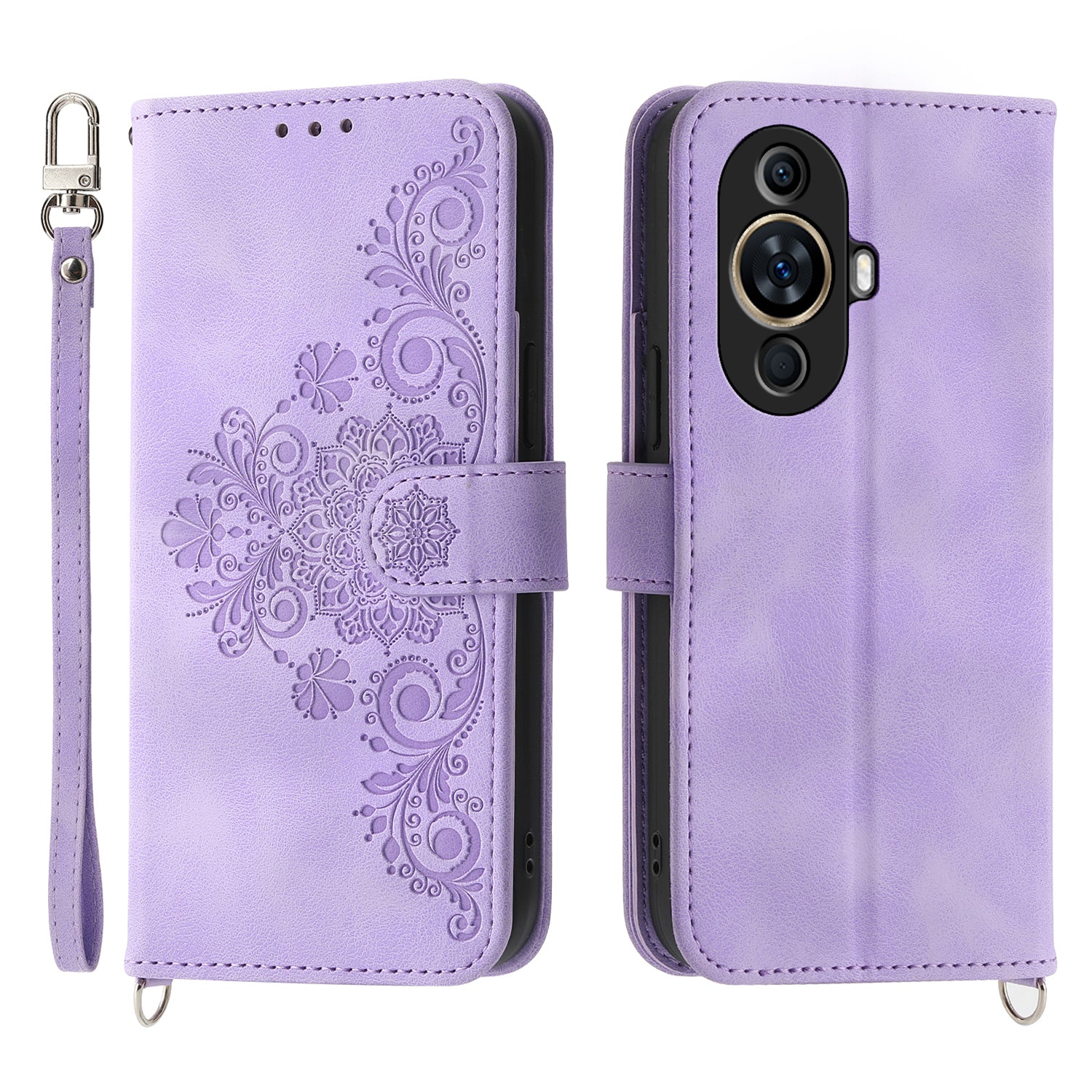 Phone Case for Huawei nova 11 , Imprinted Flower Skin-Touch Feeling Leather Cover Wallet with Strap