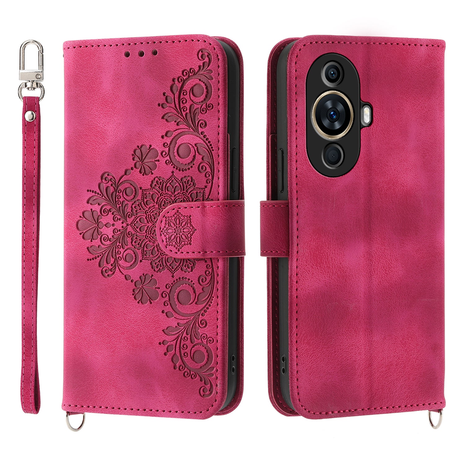 Phone Case for Huawei nova 11 , Imprinted Flower Skin-Touch Feeling Leather Cover Wallet with Strap
