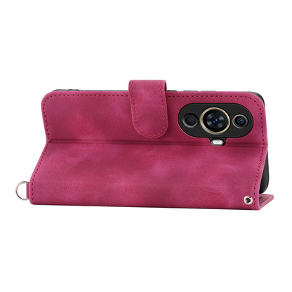 Phone Case for Huawei nova 11 , Imprinted Flower Skin-Touch Feeling Leather Cover Wallet with Strap