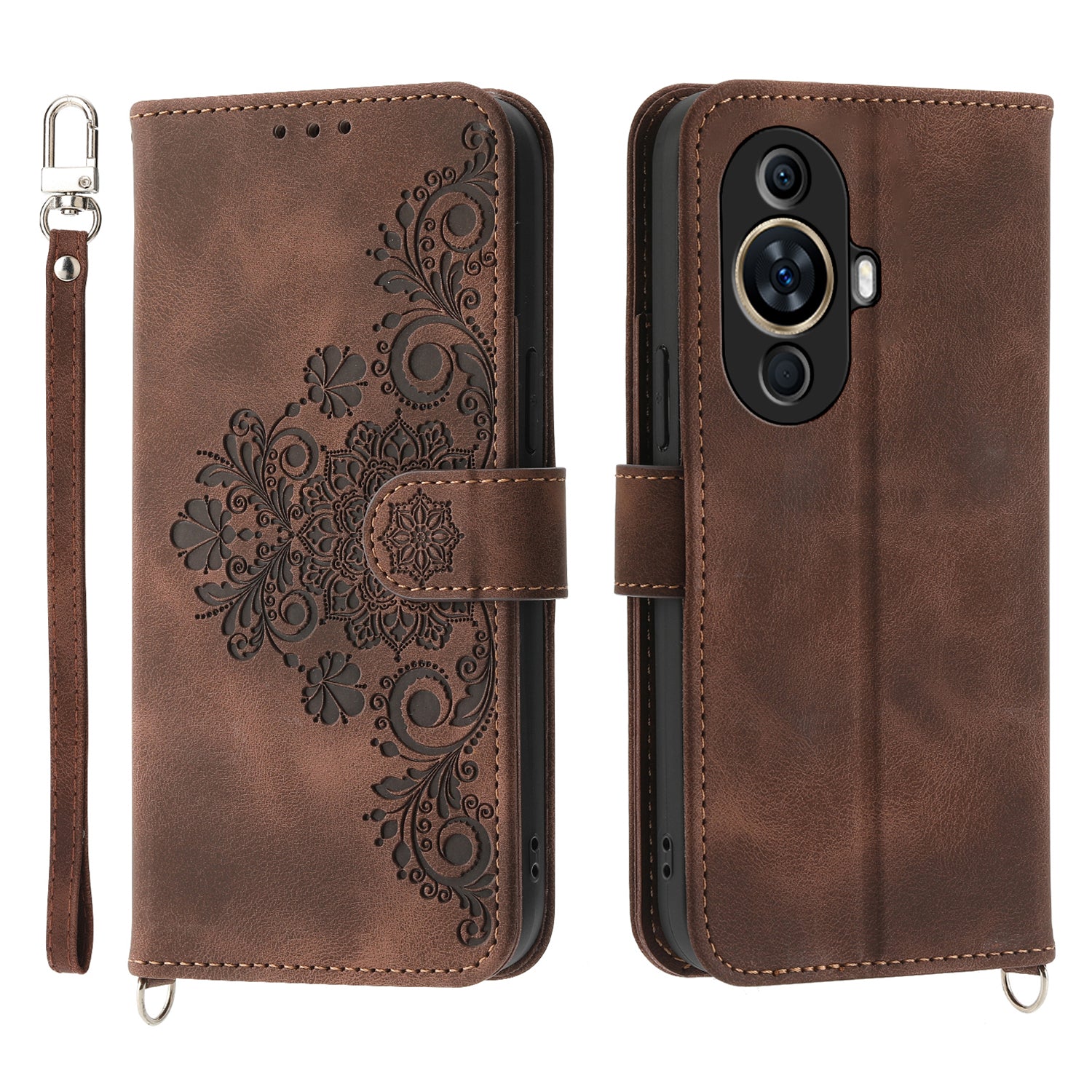 Phone Case for Huawei nova 11 , Imprinted Flower Skin-Touch Feeling Leather Cover Wallet with Strap