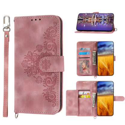Skin-Touch Phone Case for Oppo A78 5G PU Leather Phone Shell Flower Imprinted Wallet Cover with Strap