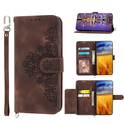 Skin-Touch Phone Case for Oppo A78 5G PU Leather Phone Shell Flower Imprinted Wallet Cover with Strap