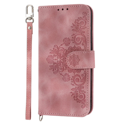 Skin-Touch Phone Case for Oppo Reno10 Pro+ 5G Flower Imprinted Leather Wallet Cover with Strap