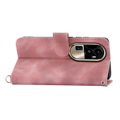 Skin-Touch Phone Case for Oppo Reno10 Pro+ 5G Flower Imprinted Leather Wallet Cover with Strap