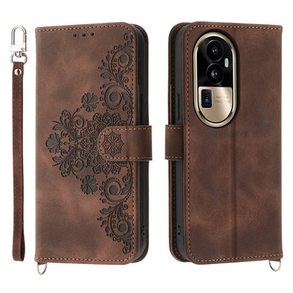 Skin-Touch Phone Case for Oppo Reno10 Pro+ 5G Flower Imprinted Leather Wallet Cover with Strap