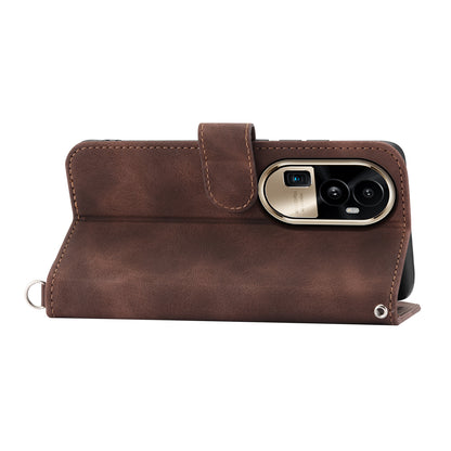 Skin-Touch Phone Case for Oppo Reno10 Pro+ 5G Flower Imprinted Leather Wallet Cover with Strap