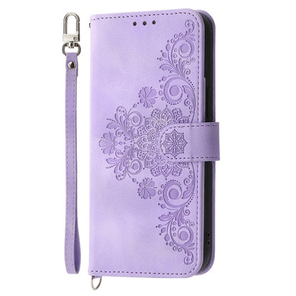 Shockproof Case for Xiaomi Redmi Note 12S 4G Flower Imprinted Leather Cover Skin-Touch Wallet Phone Case with Strap