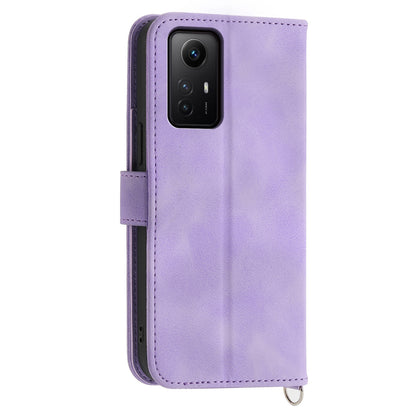 Shockproof Case for Xiaomi Redmi Note 12S 4G Flower Imprinted Leather Cover Skin-Touch Wallet Phone Case with Strap