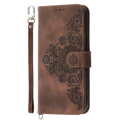 Shockproof Case for Xiaomi Redmi Note 12S 4G Flower Imprinted Leather Cover Skin-Touch Wallet Phone Case with Strap