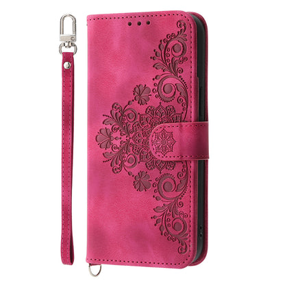 Shockproof Case for Xiaomi Redmi Note 12S 4G Flower Imprinted Leather Cover Skin-Touch Wallet Phone Case with Strap