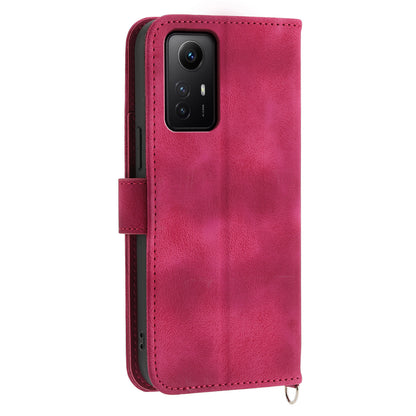 Shockproof Case for Xiaomi Redmi Note 12S 4G Flower Imprinted Leather Cover Skin-Touch Wallet Phone Case with Strap