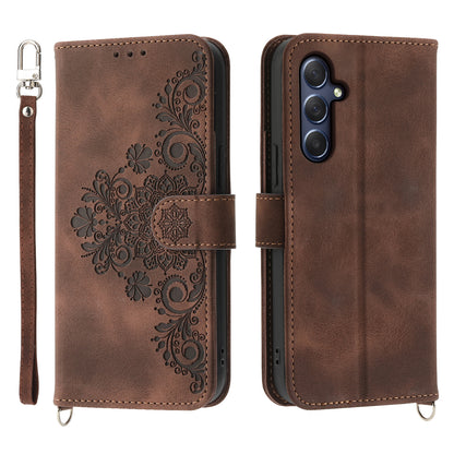 For Samsung Galaxy M54 5G / F54 5G Wallet Phone Case Flower Imprinted Skin-Touch Leather Cover with Strap