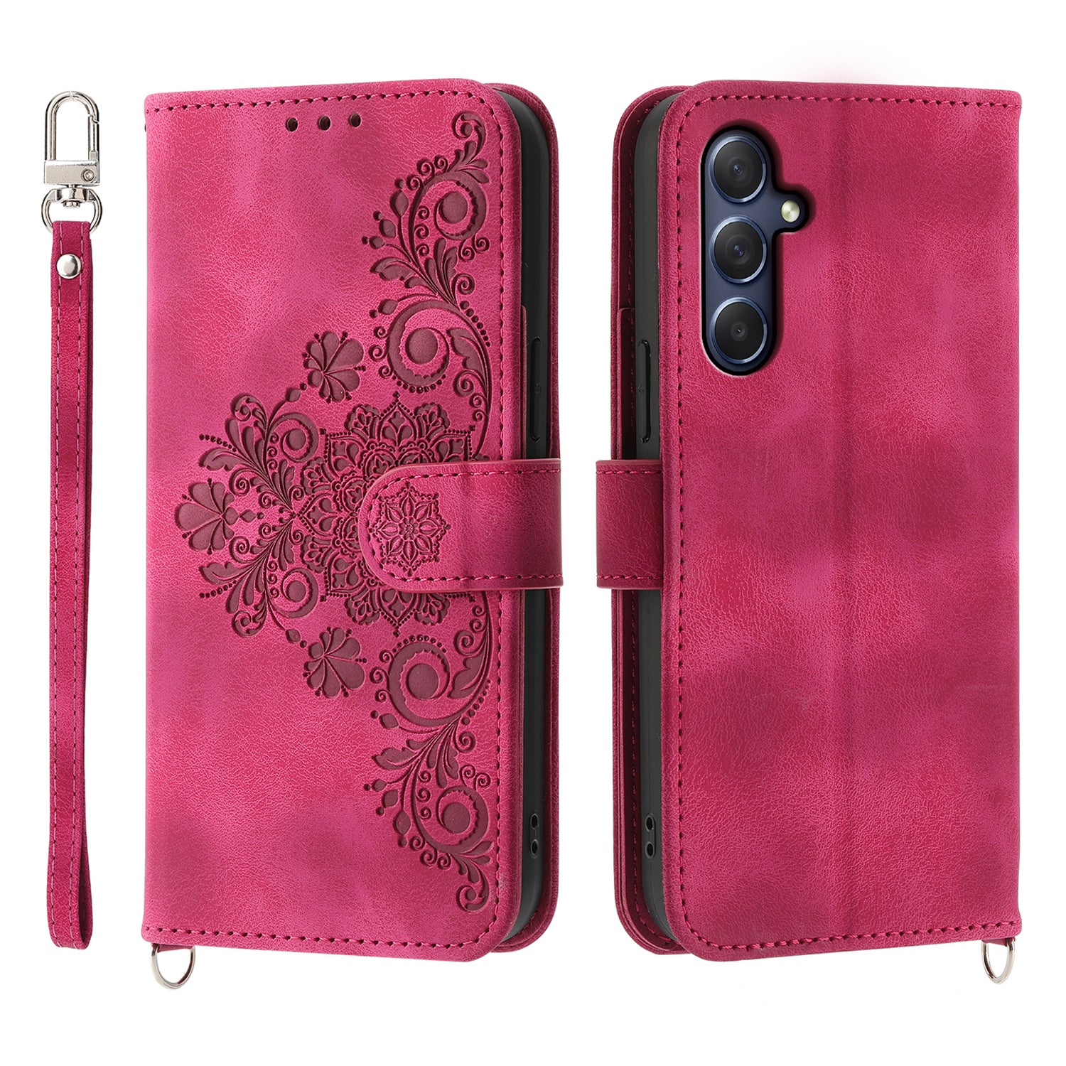 For Samsung Galaxy M54 5G / F54 5G Wallet Phone Case Flower Imprinted Skin-Touch Leather Cover with Strap