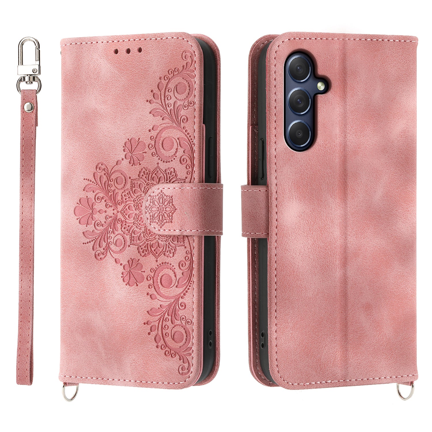 For Samsung Galaxy M54 5G / F54 5G Wallet Phone Case Flower Imprinted Skin-Touch Leather Cover with Strap