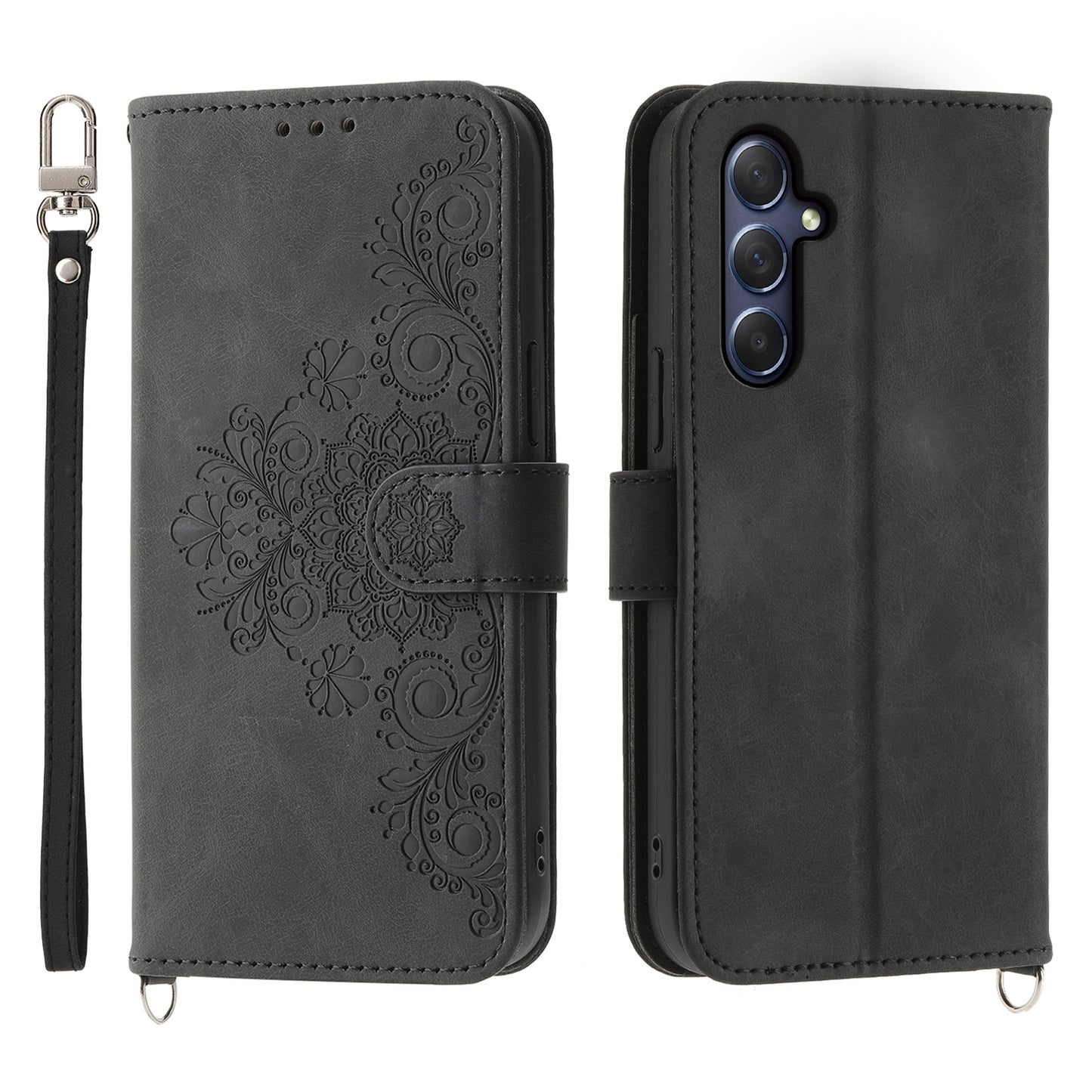For Samsung Galaxy M54 5G / F54 5G Wallet Phone Case Flower Imprinted Skin-Touch Leather Cover with Strap