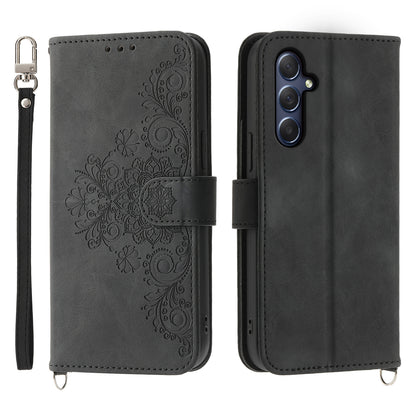 For Samsung Galaxy M54 5G / F54 5G Wallet Phone Case Flower Imprinted Skin-Touch Leather Cover with Strap