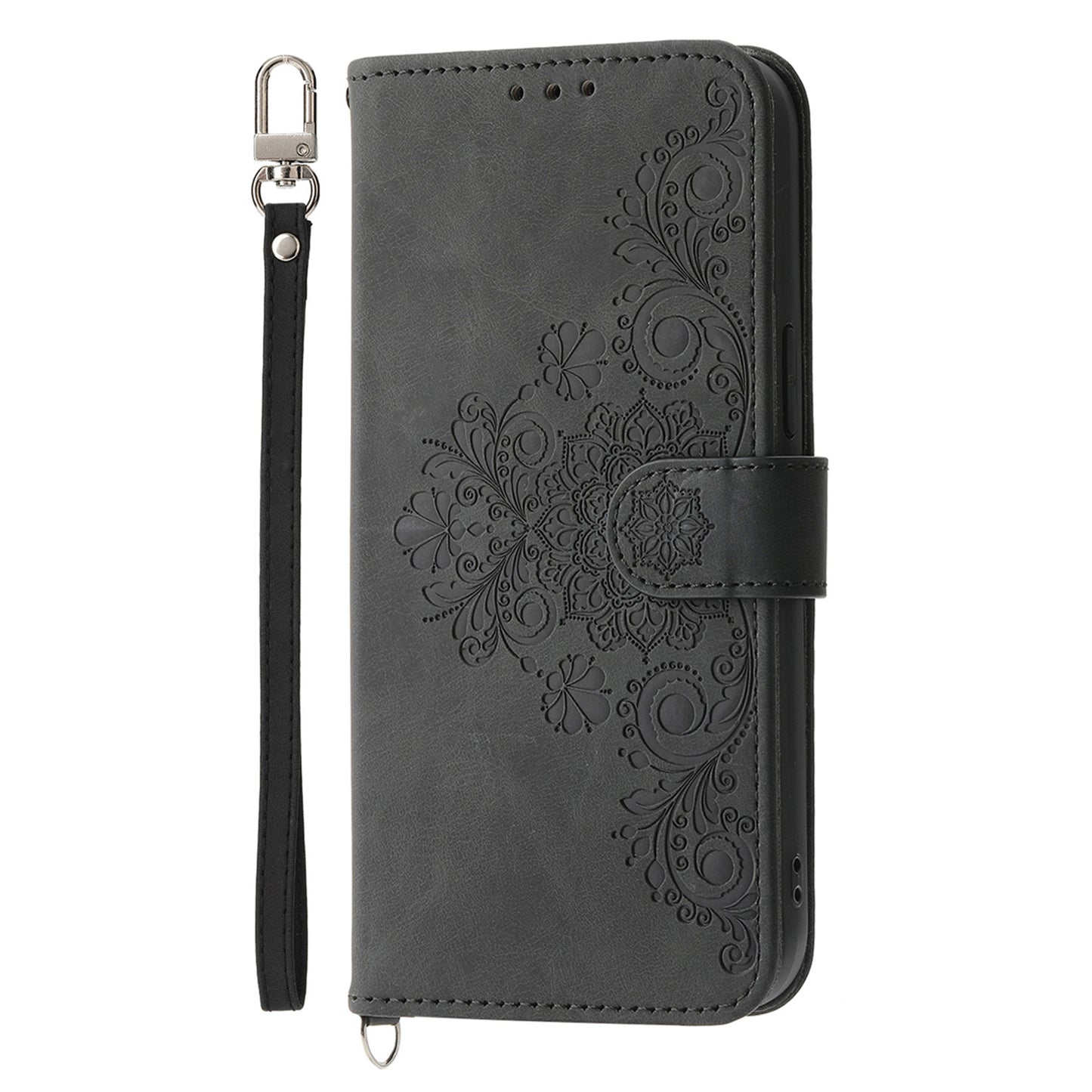 For Xiaomi Redmi Note 12 Turbo / Poco F5 5G Skin-Touch Phone Case Flower Imprinted Leather Flip Cover with Wallet, Strap