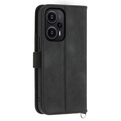 For Xiaomi Redmi Note 12 Turbo / Poco F5 5G Skin-Touch Phone Case Flower Imprinted Leather Flip Cover with Wallet, Strap