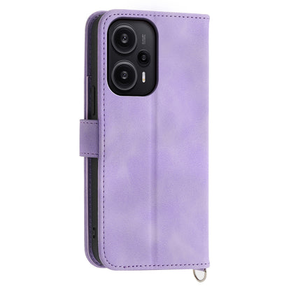 For Xiaomi Redmi Note 12 Turbo / Poco F5 5G Skin-Touch Phone Case Flower Imprinted Leather Flip Cover with Wallet, Strap