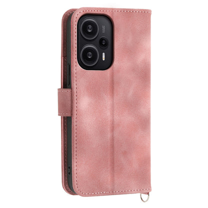 For Xiaomi Redmi Note 12 Turbo / Poco F5 5G Skin-Touch Phone Case Flower Imprinted Leather Flip Cover with Wallet, Strap