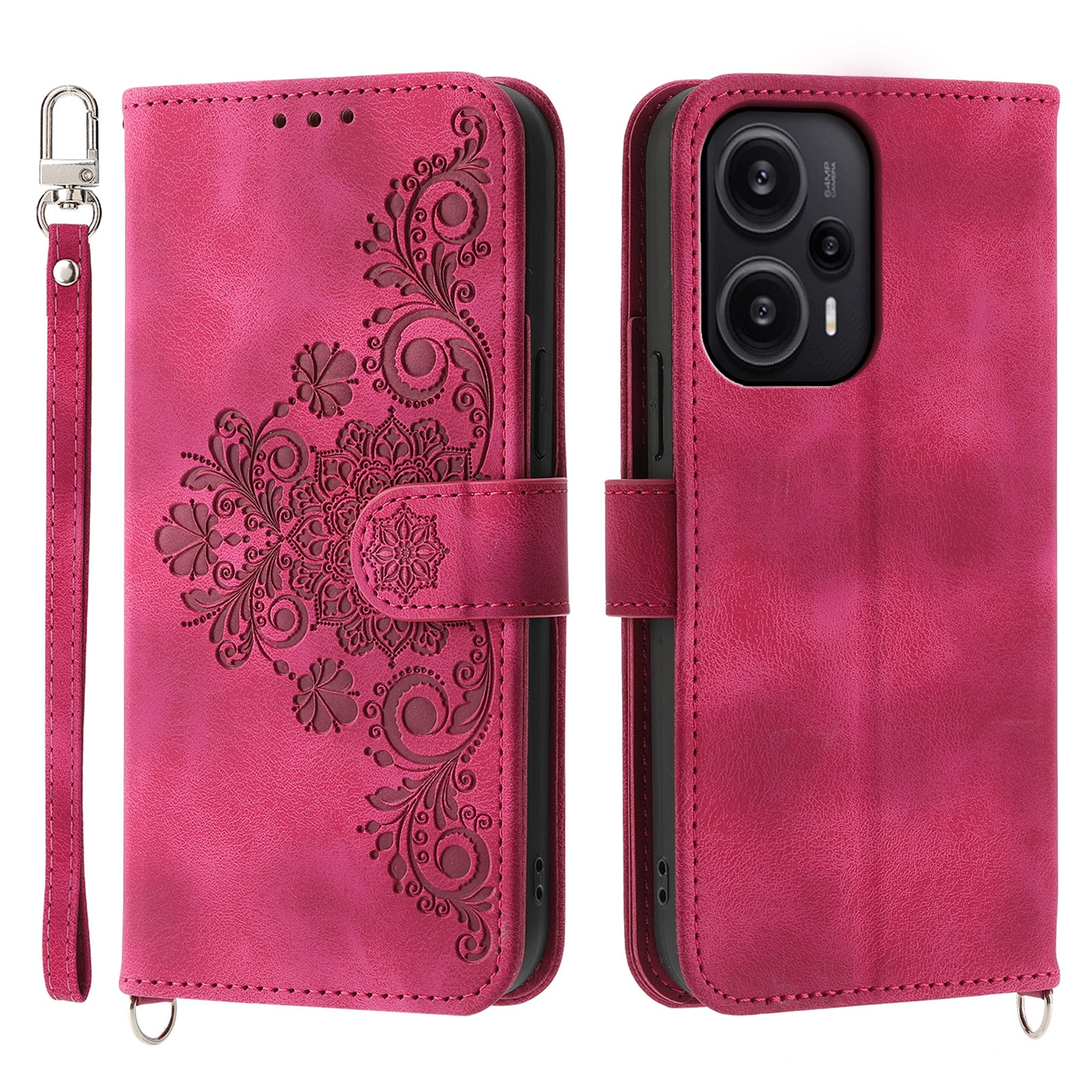 For Xiaomi Redmi Note 12 Turbo / Poco F5 5G Skin-Touch Phone Case Flower Imprinted Leather Flip Cover with Wallet, Strap