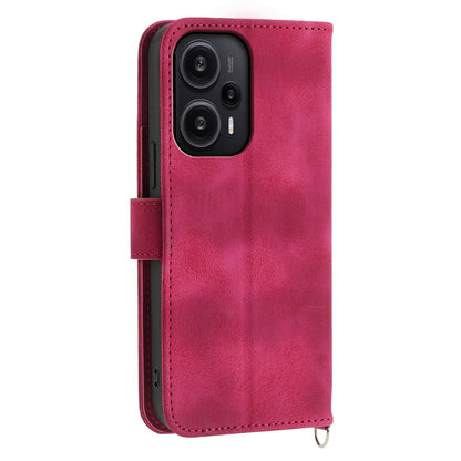 For Xiaomi Redmi Note 12 Turbo / Poco F5 5G Skin-Touch Phone Case Flower Imprinted Leather Flip Cover with Wallet, Strap