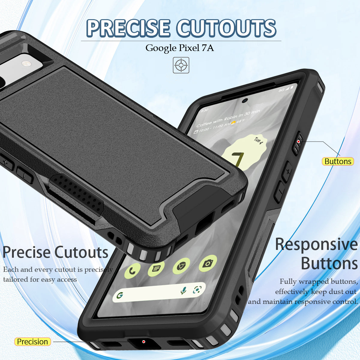 For Google Pixel 7a Rugged Hybrid  Hard PC Soft TPU Phone Case Non-Slip Protective Cover