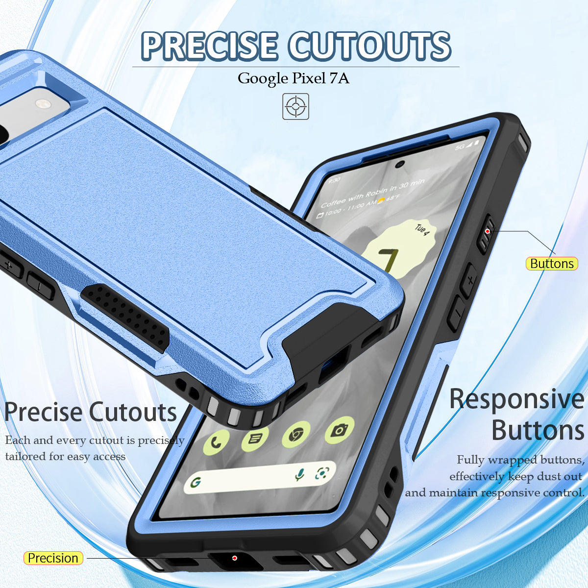 For Google Pixel 7a Rugged Hybrid  Hard PC Soft TPU Phone Case Non-Slip Protective Cover