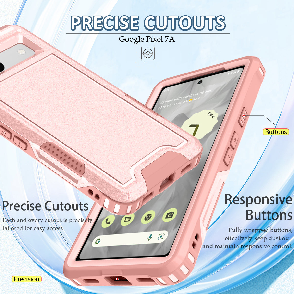 For Google Pixel 7a Rugged Hybrid  Hard PC Soft TPU Phone Case Non-Slip Protective Cover