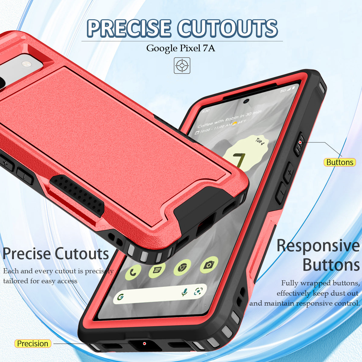 For Google Pixel 7a Rugged Hybrid  Hard PC Soft TPU Phone Case Non-Slip Protective Cover