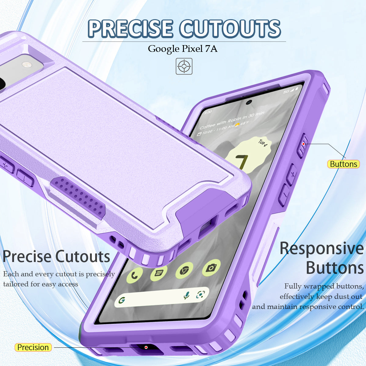 For Google Pixel 7a Rugged Hybrid  Hard PC Soft TPU Phone Case Non-Slip Protective Cover