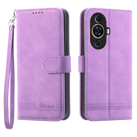 DIERFENG DF-03 Phone Case for Huawei nova 11 , Lines Imprinted Leather Wallet Flip Stand Cover