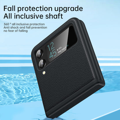 For Samsung Galaxy Z Flip4 5G Cowhide Leather+PC Phone Case Litchi Texture Shockproof Cover