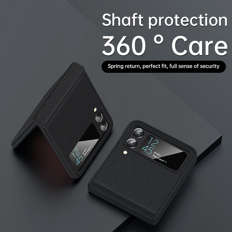 For Samsung Galaxy Z Flip4 5G Cowhide Leather+PC Phone Case Litchi Texture Shockproof Cover