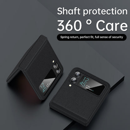 For Samsung Galaxy Z Flip3 5G Hinge Protection Phone Case Litchi Texture Cowhide Leather+PC Cover