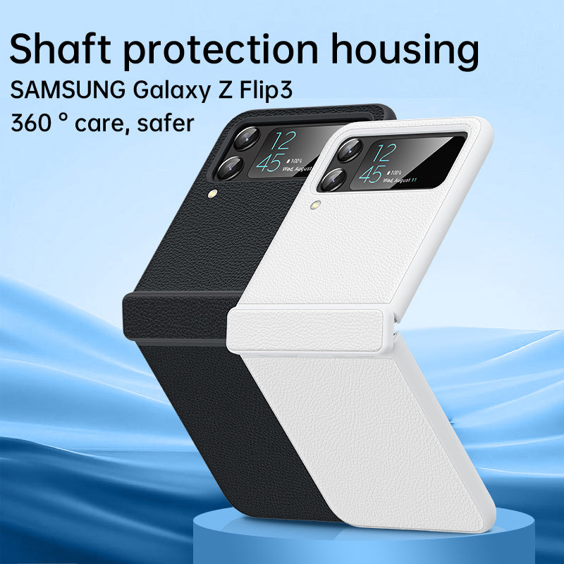 For Samsung Galaxy Z Flip3 5G Hinge Protection Phone Case Litchi Texture Cowhide Leather+PC Cover