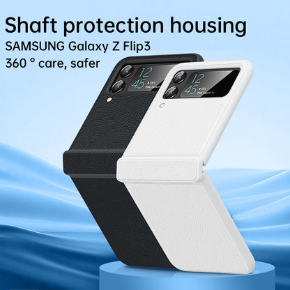For Samsung Galaxy Z Flip3 5G Hinge Protection Phone Case Litchi Texture Cowhide Leather+PC Cover
