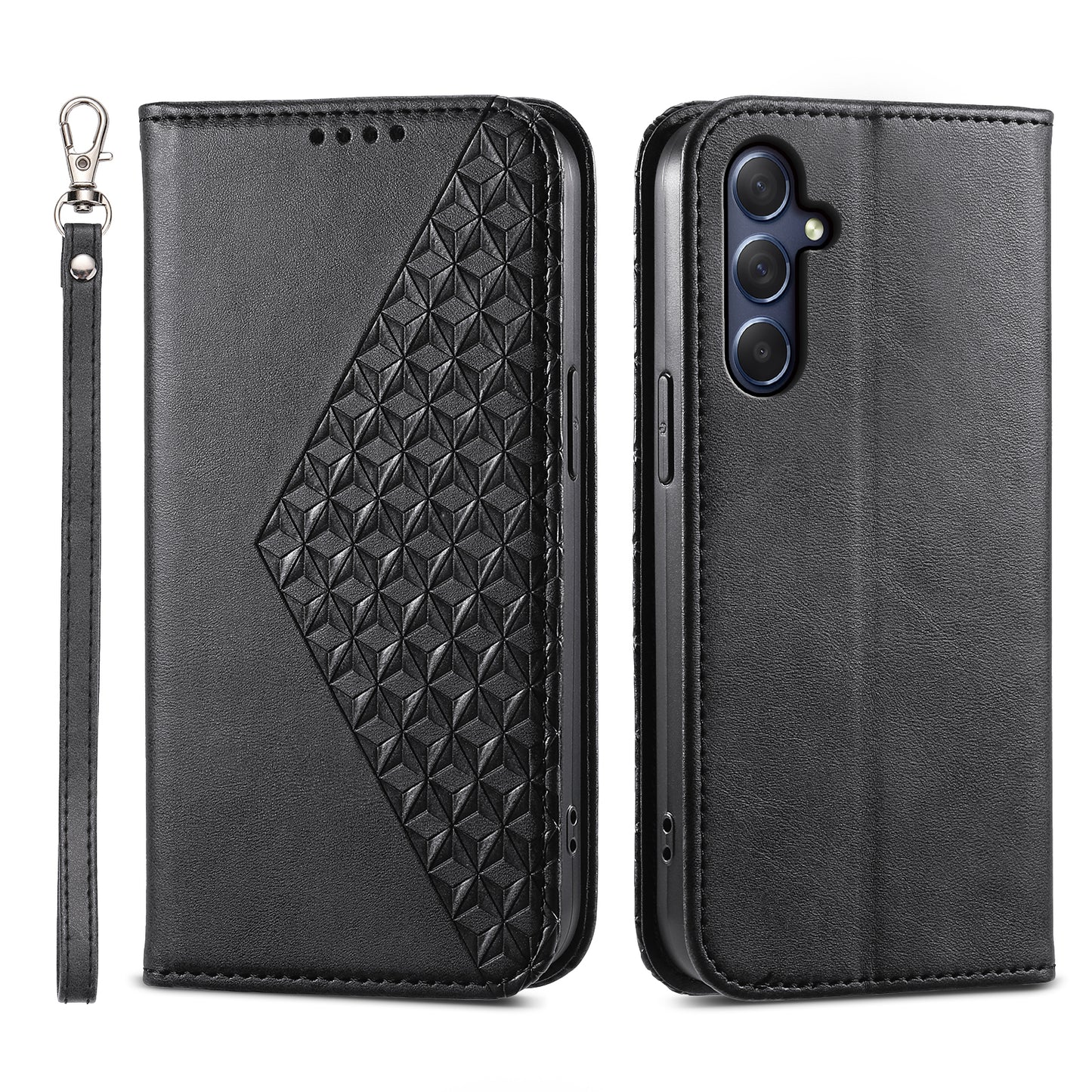 Phone Leather Case for Samsung Galaxy M54 5G / F54 5G , Imprinted Rhombus Pattern Wallet Stand Cover