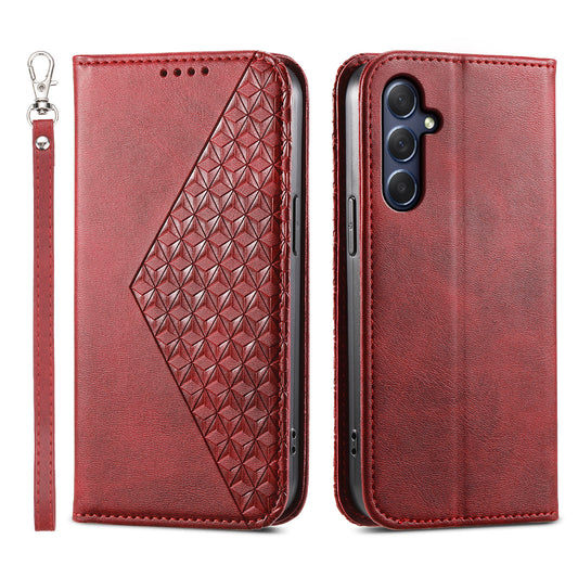 Phone Leather Case for Samsung Galaxy M54 5G / F54 5G , Imprinted Rhombus Pattern Wallet Stand Cover