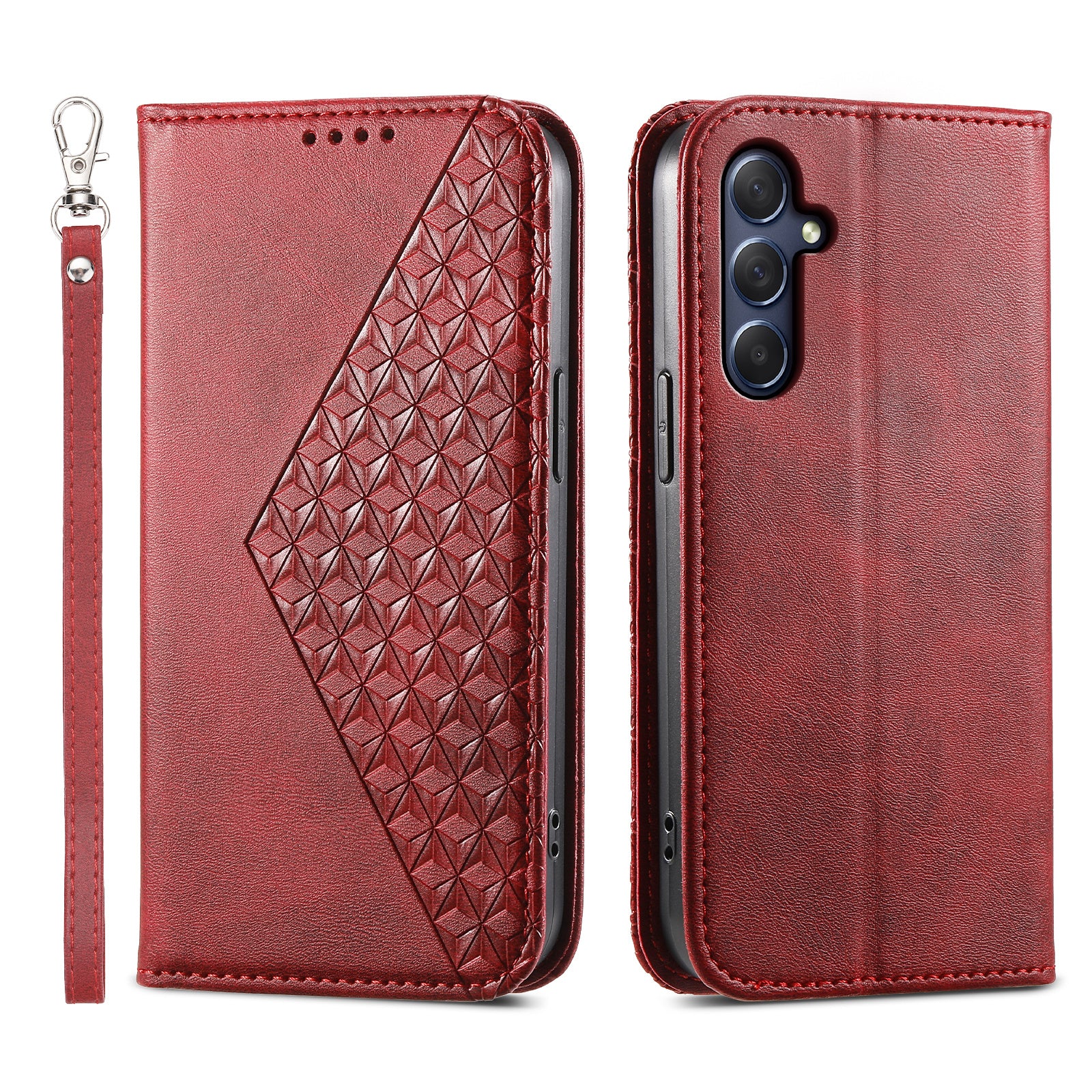 Phone Leather Case for Samsung Galaxy M54 5G / F54 5G , Imprinted Rhombus Pattern Wallet Stand Cover