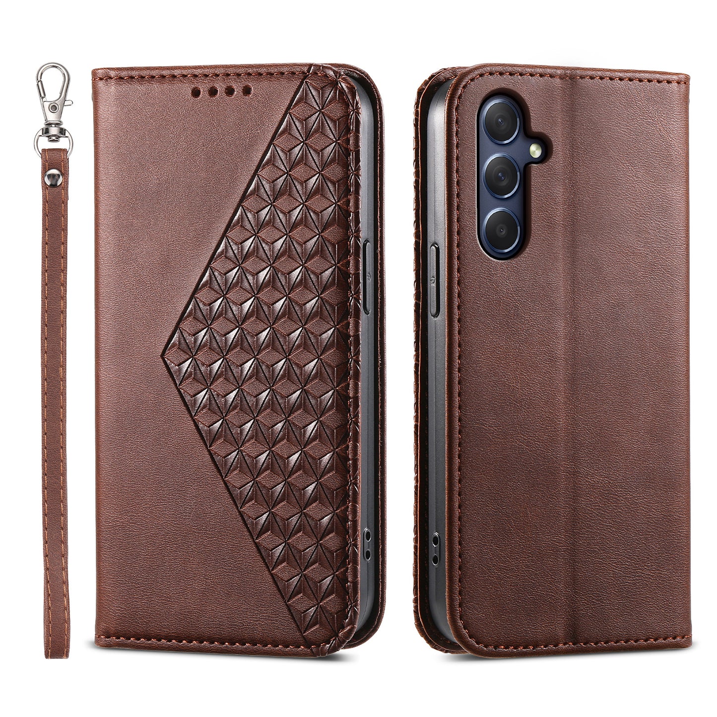 Phone Leather Case for Samsung Galaxy M54 5G / F54 5G , Imprinted Rhombus Pattern Wallet Stand Cover