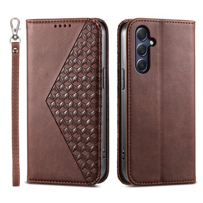 Phone Leather Case for Samsung Galaxy M54 5G / F54 5G , Imprinted Rhombus Pattern Wallet Stand Cover