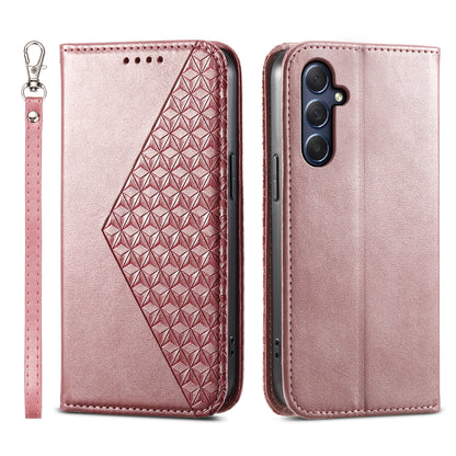 Phone Leather Case for Samsung Galaxy M54 5G / F54 5G , Imprinted Rhombus Pattern Wallet Stand Cover