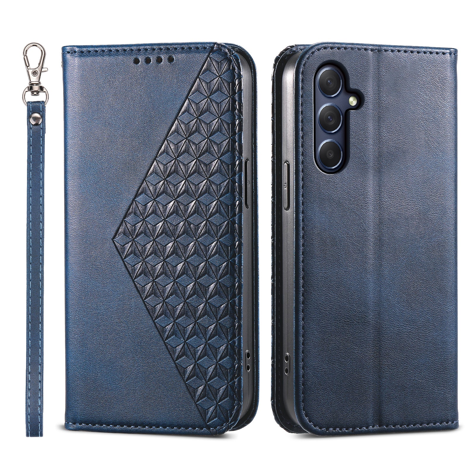 Phone Leather Case for Samsung Galaxy M54 5G / F54 5G , Imprinted Rhombus Pattern Wallet Stand Cover