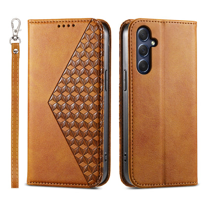 Phone Leather Case for Samsung Galaxy M54 5G / F54 5G , Imprinted Rhombus Pattern Wallet Stand Cover
