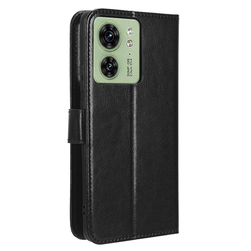 For Motorola Edge 40 5G Crazy Horse Texture TPU + PU Leather Case Wallet Phone Stand Cover with Strap