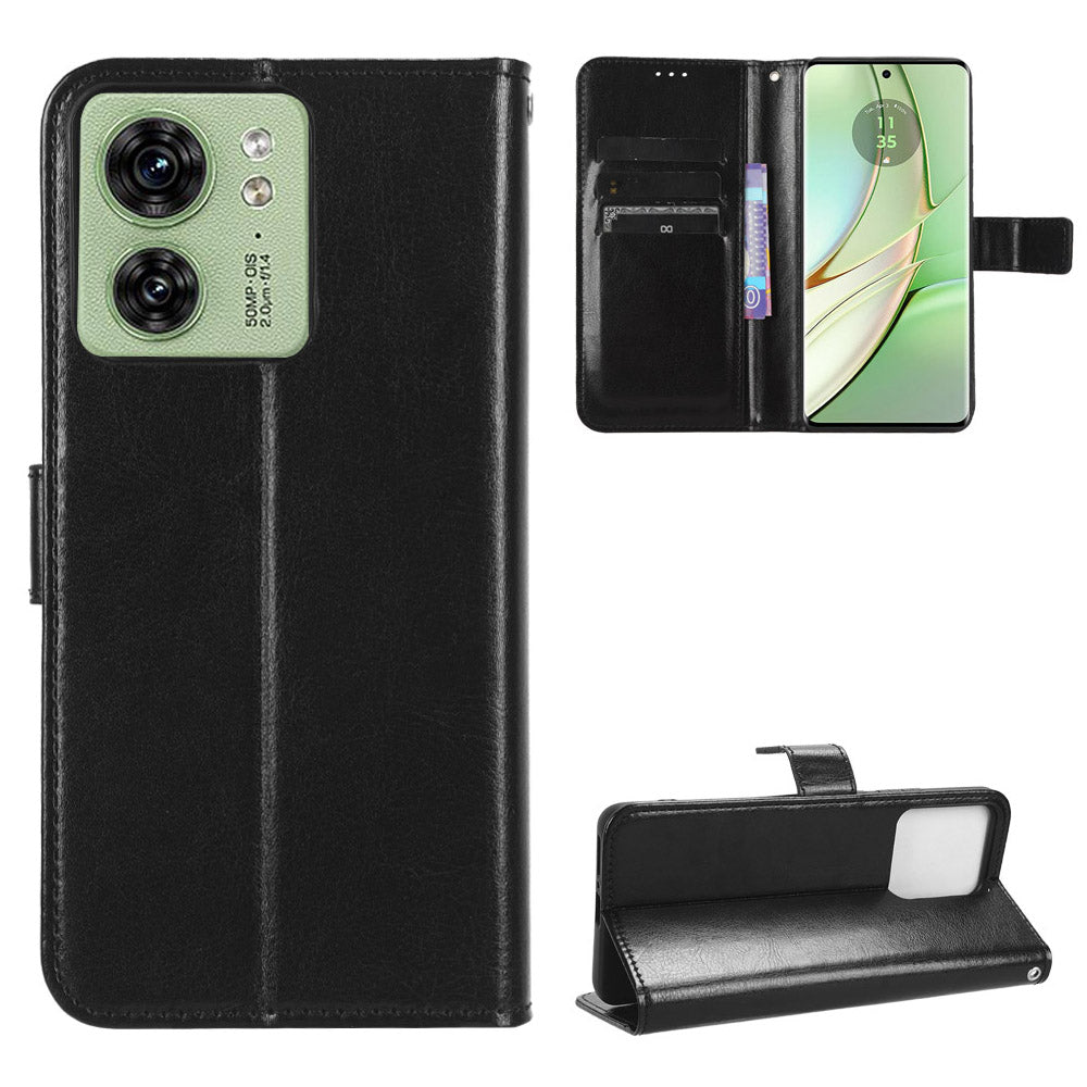For Motorola Edge 40 5G Crazy Horse Texture TPU + PU Leather Case Wallet Phone Stand Cover with Strap