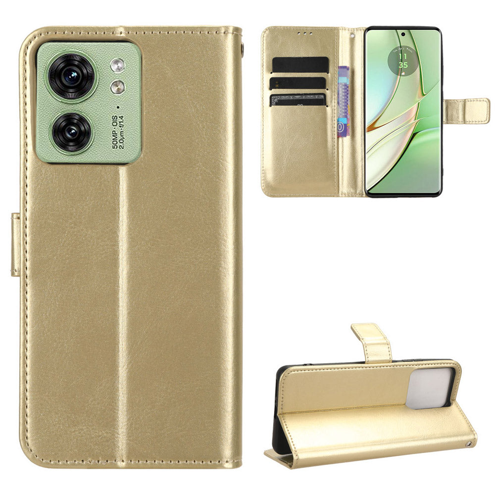 For Motorola Edge 40 5G Crazy Horse Texture TPU + PU Leather Case Wallet Phone Stand Cover with Strap