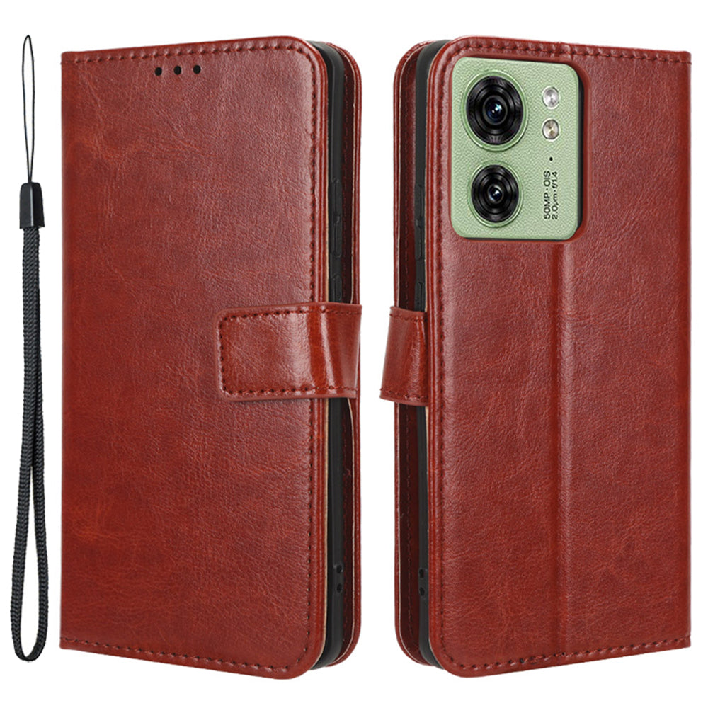 For Motorola Edge 40 5G Crazy Horse Texture TPU + PU Leather Case Wallet Phone Stand Cover with Strap