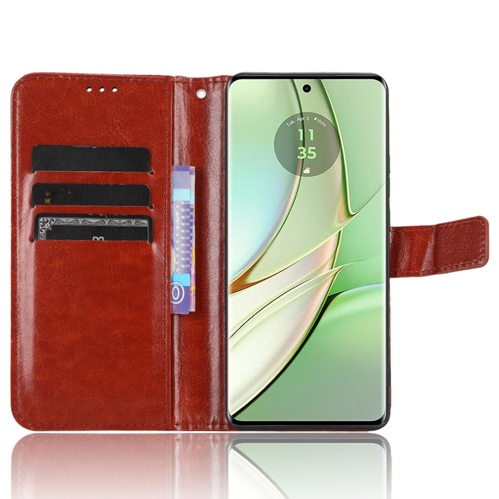 For Motorola Edge 40 5G Crazy Horse Texture TPU + PU Leather Case Wallet Phone Stand Cover with Strap
